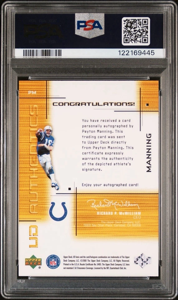 Peyton Manning 2000 UD Ionix UD Authentics Auto /100 PSA 9 HIGHEST GRADE in PSA - Image 2 of 2