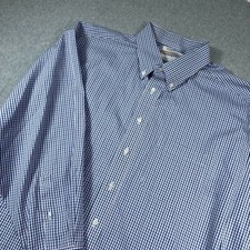 Gold Label Roundtree Yorke Button Down Mens 17.5 33 Blue Gingham Non-Iron