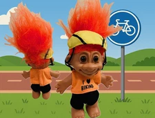 90s Vintage Troll Doll - I love Biking Biker Troll Gift Russ Berrie Orange Hair