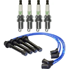 Set of 4 Spark Plugs NGK + Spark Plug Wire Set For Honda Civic 1.6L D16Y8 D16Z6