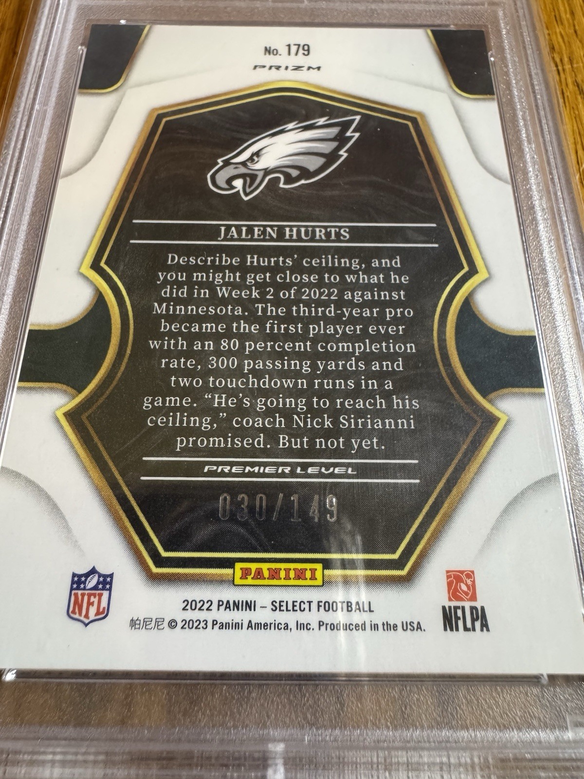 Jalen Hurts Select Blue Prizm Club Level PSA 10 /99 And Premier Level PSA 9 /149 view 7