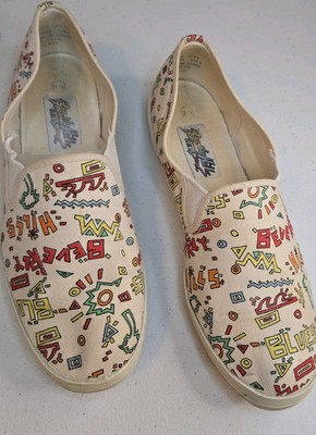 Y2K Slip on Beverly Hills Blues Womens Sz 8.5 Textile Loafers Spellout CALI