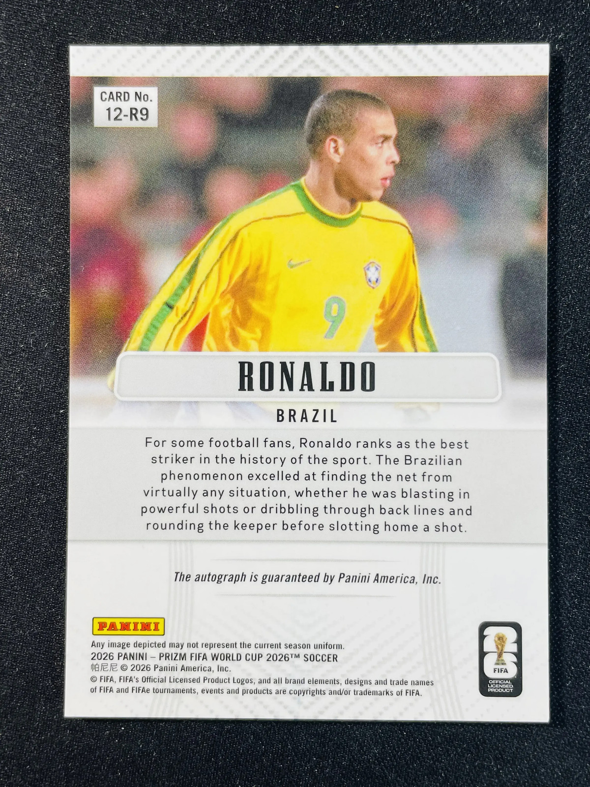 2026 Panini Prizm FIFA World Cup Ronaldo Throwback Signatures Auto #12-R9 VL07 view 2