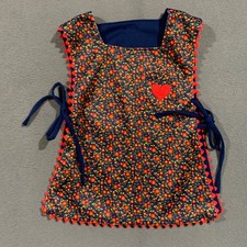 Reversible Floral Tabard Vest Kids Small Navy Blue Heart Patch Rickrack Vintage