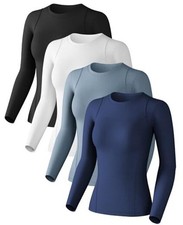 Women's Compression Shirts Long Sleeve Large Black+white+haze Blue+dark Blue