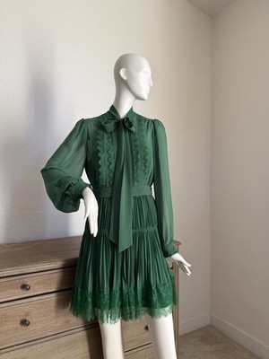 Irregular Self-Portrait Green Chiffon Mini Dress