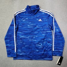 Adidas Track Jacket Youth Boys Large 14/16 Blue Water Full Zip Logo NWT