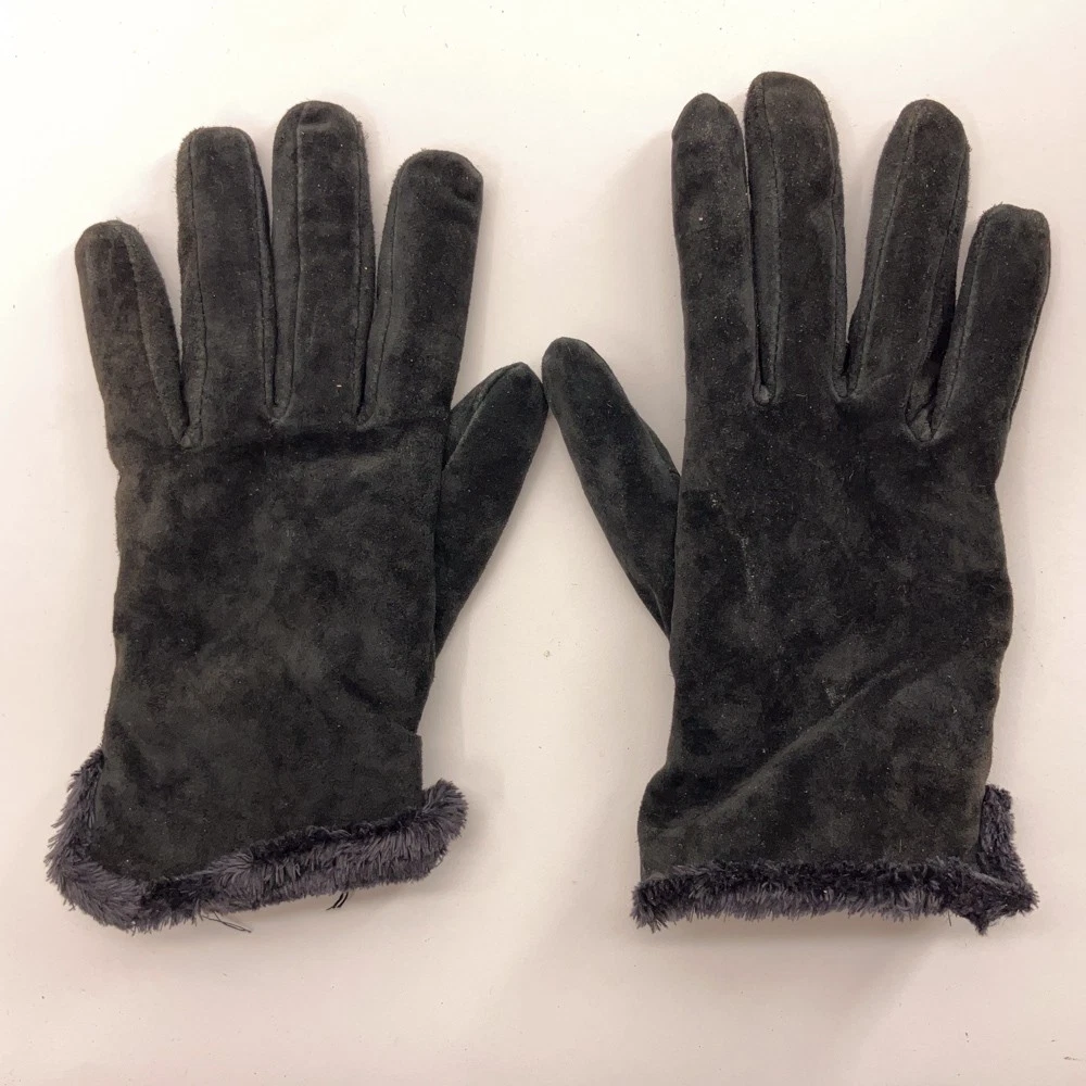 Aris black suede leather size L black winter gloves lined
