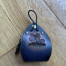 Leather Drawstring Pouch/purse, Embossed Flower And Toadstool Design
