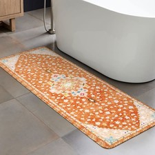 Uphome Long Boho Rug Orange Vintage Floral Bathroom Runner Rug Non-Slip Machi...