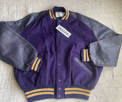 VTG DeLong Letterman Varsity Purple Wool Jacket,  Synthetic Leather Sleeves 2XL