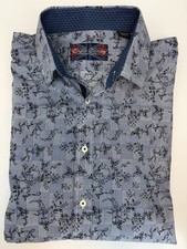 English Laundry Mens 17 1/2 34/35 XL Long Sleeve Blue Floral print Flip Cuffs