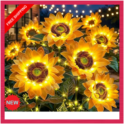 Solar Flowers Outdoor Waterproof: 3 Pack 9 Silk Sunflower Solar Lights with 800M