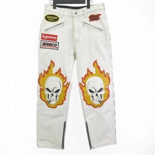 Supreme x VANSON 19SS Pantalon Ghost Rider Cuir Patch Blanc 32 Occasion 764