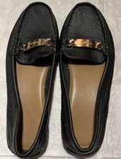 Coach Size 6 B Black Olive Pebbled Leather Loafer Flats With Gold Plated Logo