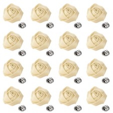 16Pcs Rose Lapel Pin 2 Inch Men's Flower Boutonnieres Beige