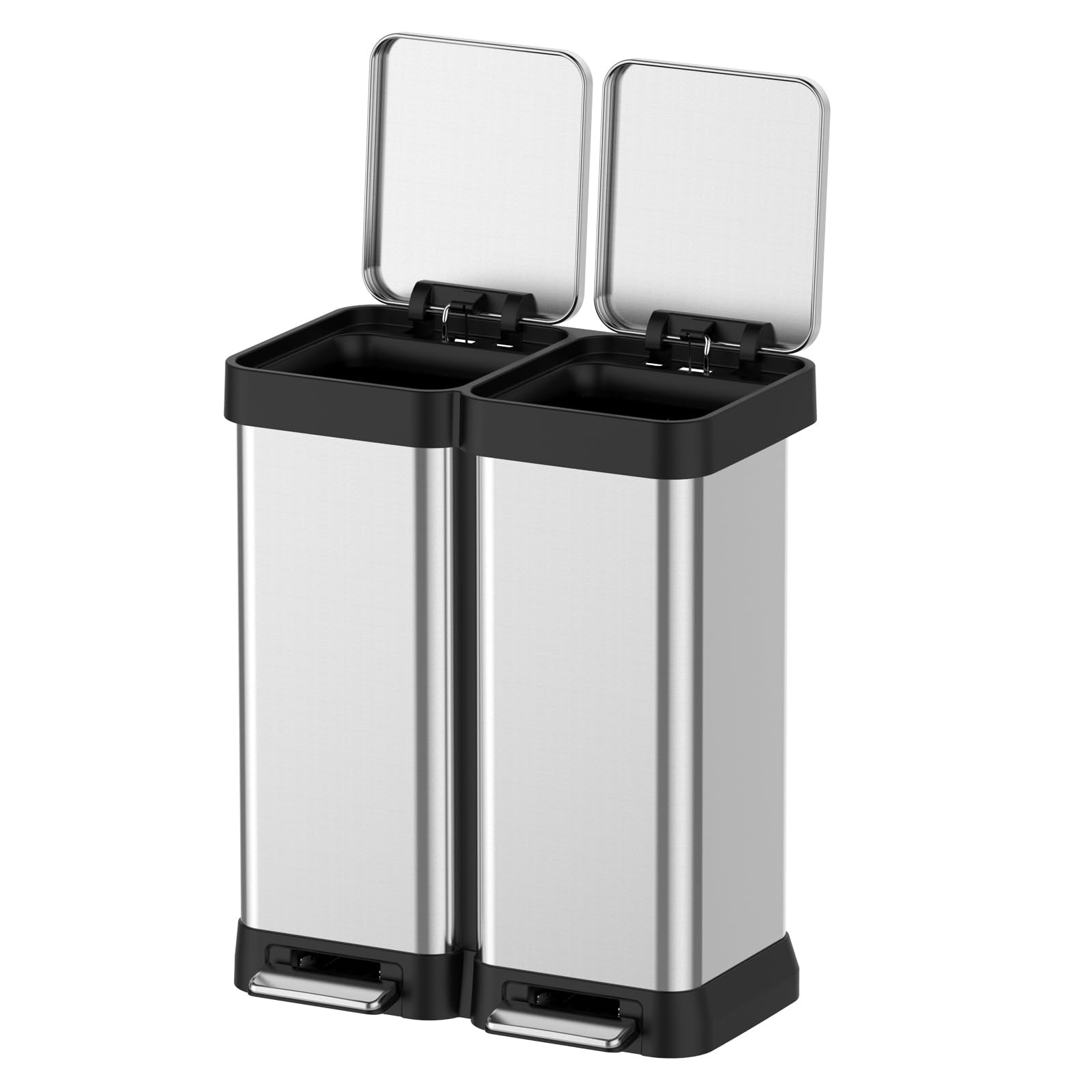 16 Gallon Dual Trash and Recycling Bin, 60L(2x30L) Fingerprint Proof Stainles...
