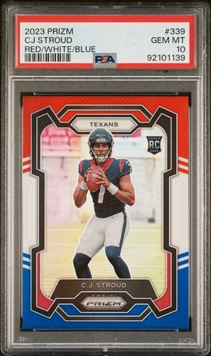 2023 Panini Prizm Red White Blue RWB #339 CJ Stroud RC Rookie Gem Mint PSA 10