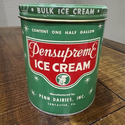 Vtg Lancaster Pa Pensupreme Ice Cream Container Penn Dairies Cherry Vanilla