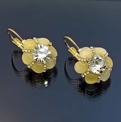 Atemberaubende italienische milchige Mondstein-Ohrringe 18 kt Gold gefüllt Gänseblümchen 25 mm