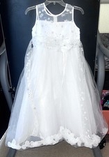 Joy Kids USA First Holy Communion White Dress Lace Bodice Floral Applique sz 12