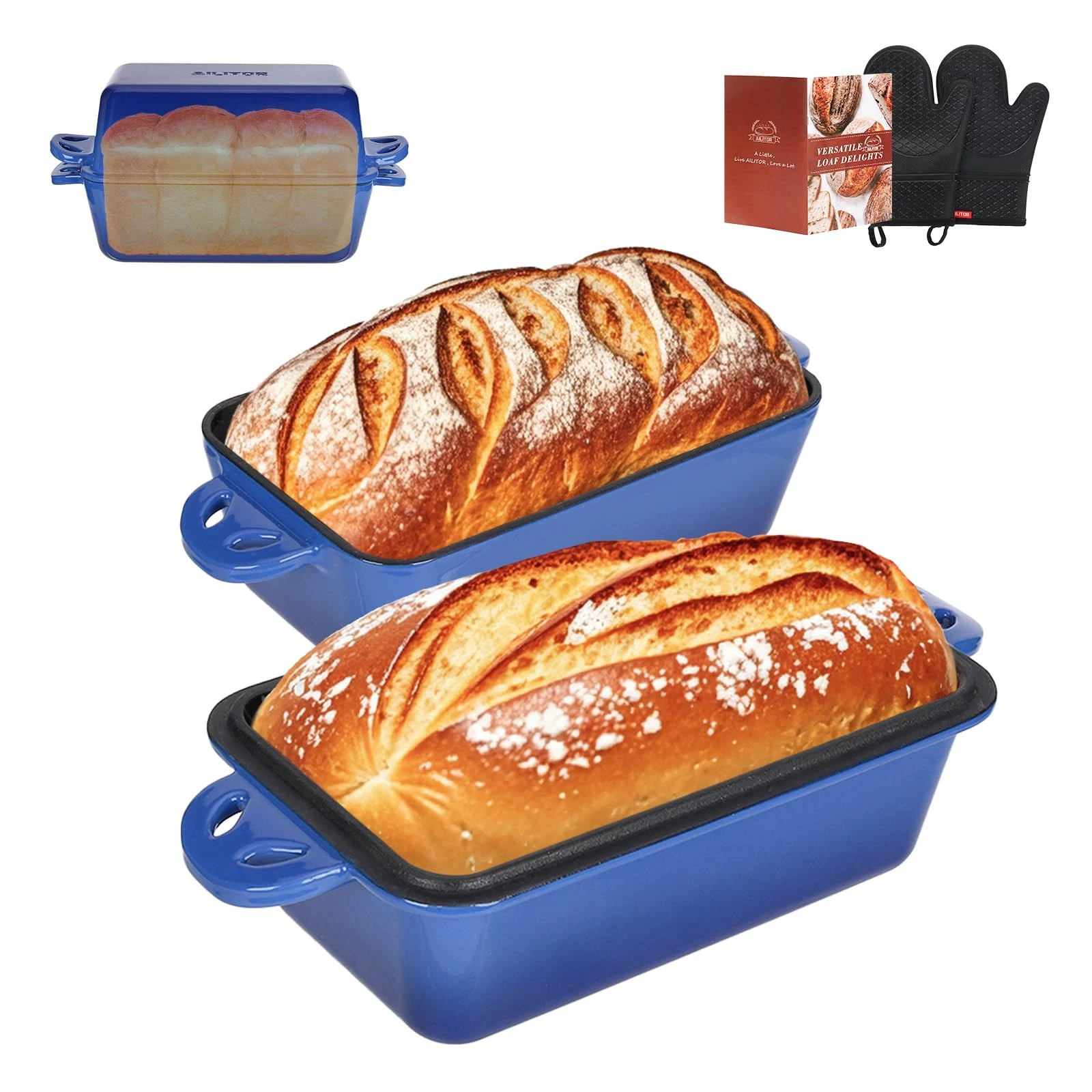 9x5 Enameled Cast Iron Loaf Pan with Lid - 2 in 1 Sourdough Bread Pan for Hom...