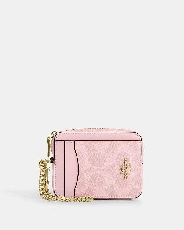 NWT Coach Zip Card Case In Signature Canvas CW883 POWDER PINK W/BOX