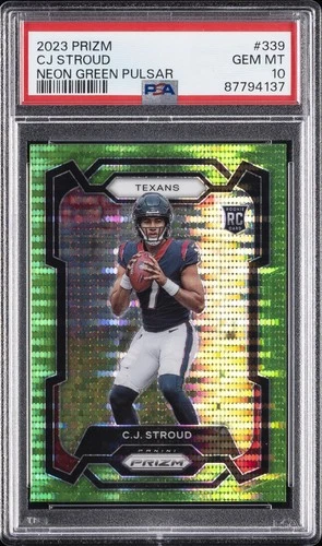 2023 PANINI PRIZM NEON GREEN PULSAR #339 CJ STROUD PSA 10