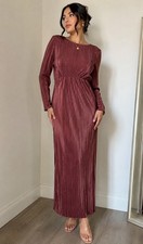 Boohoo NWT Women’s Pleated Metallic Maxi Dress Long Sleeve Empire Waist US 6