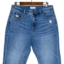 LOFT womens slimming distressed straight ankle jeans size 10 stretch light wash