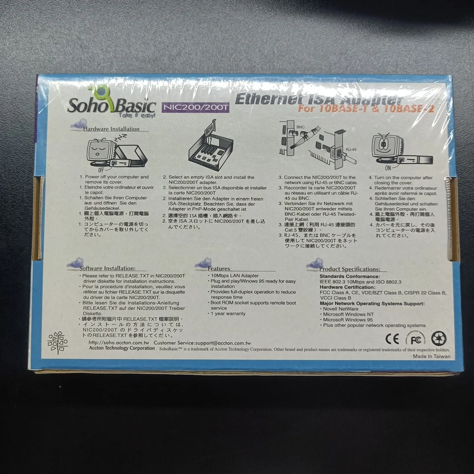 ACCTON Soho Basic NIC200/200T ISA Ethernet Adapter for 10BASE-T & 10BASE-2 NEW - Image 4 of 4