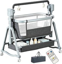 Automatic Rocking Baby Bassinet, Rocking Bassinets with All mesh, Height Adjustm