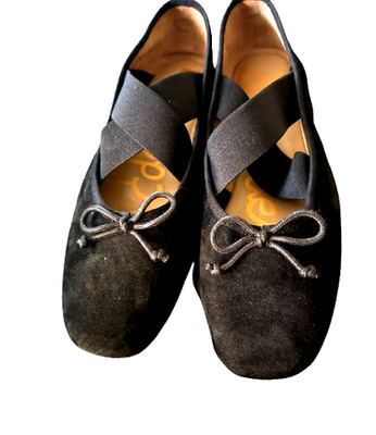 SAM EDELMAN Ayra Black Suede Cross Strap Ballerina Flats Size 8