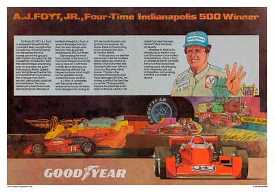 VINTAGE REPRODUCTION RACING POSTER A J FOYT GOODYEAR 4 TIME INDY WINNER