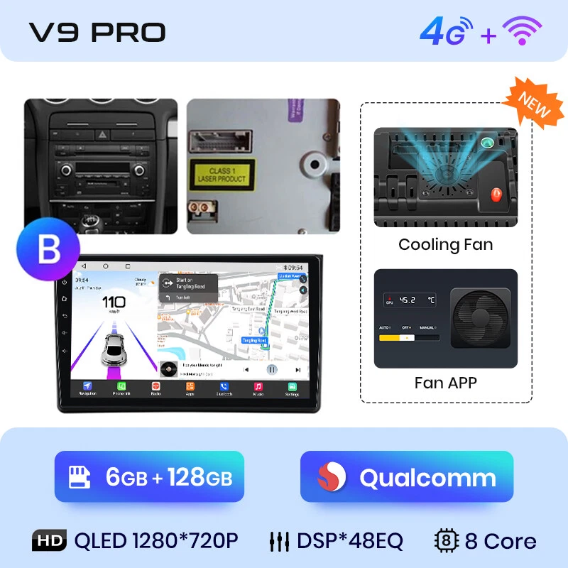 6+128GB QualcommChip Android 13 Autoradio für AUDI A4 S4 RS4 B6 B7 SEAT 8-Kern - Bild 4 von 4