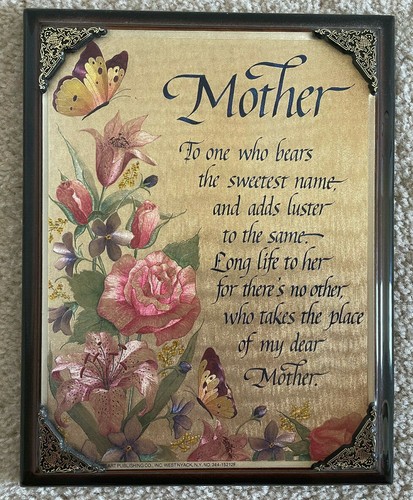 Mother Plaque Wall Art Sign Butterfly Wood Floral 7" x 9" Gold Mother's Day EUC