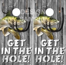 Walleye Fish Hole Wood Cornhole Wrap Bag Toss Skin Decal Sticker