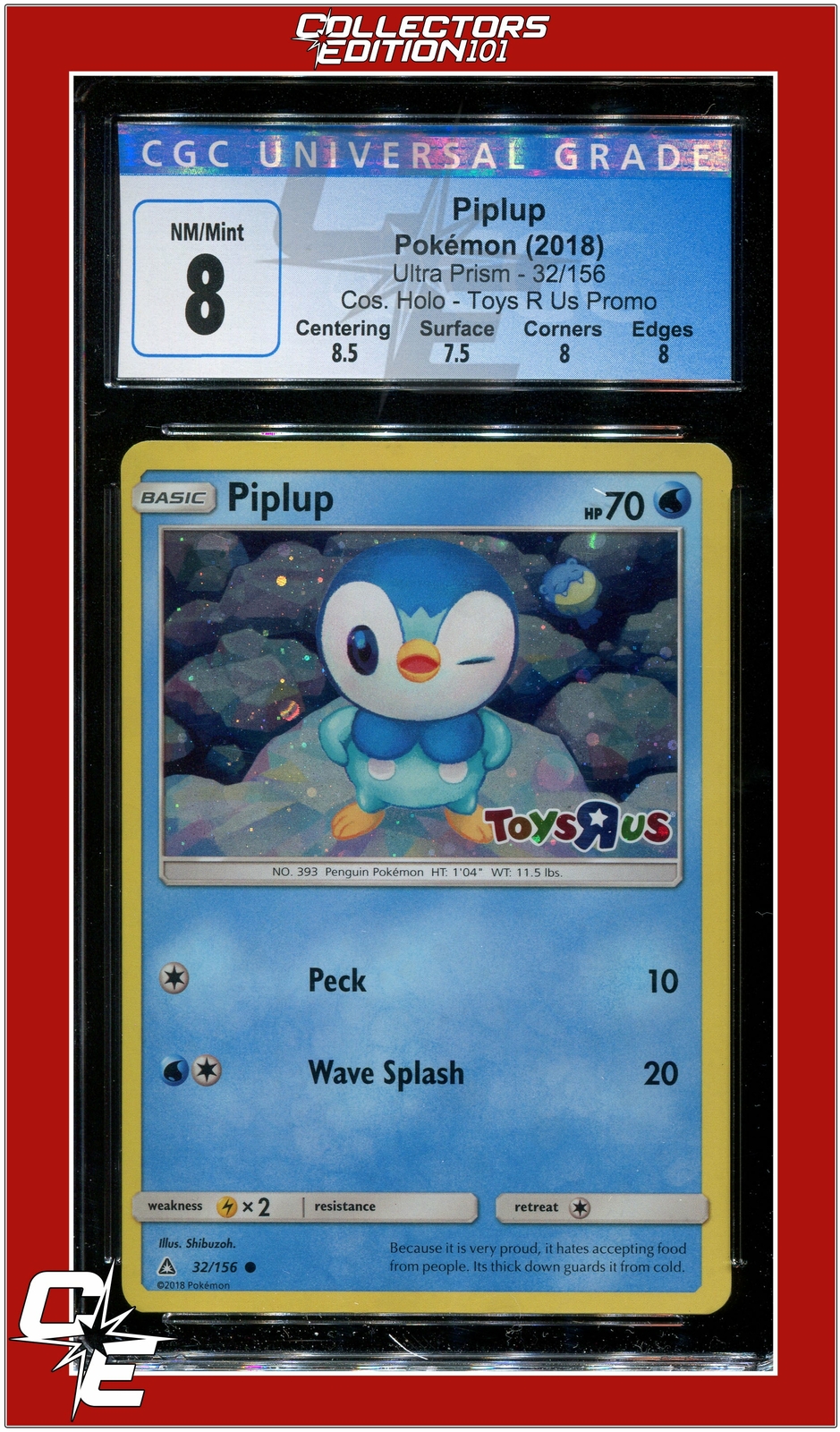 Ultra Prism 32 Piplup Cosmos Holo Toys R Us CGC 8 - Subgrades