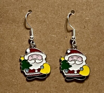 Vintage Santa Claus Christmas Silver Dangle Fashion Holiday Casual