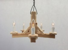 Image of Hand Made Natural Pine Rustic 5-Light Wooden Pendant Light / Wood Ceiling Light