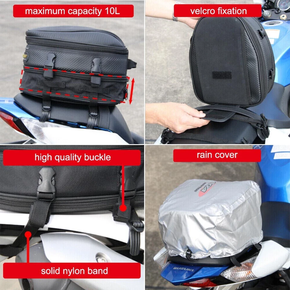 Motorcycle Tail Bag Waterproof Luggage Bag Seat Bag Motorbike Saddle Bag Black - Image 4 of 4