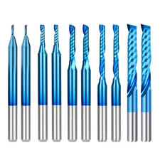 10pcs Spiral End Mill 1/8'' Shank Blue CNC Up Cut Router Bit Cutter Single Flute