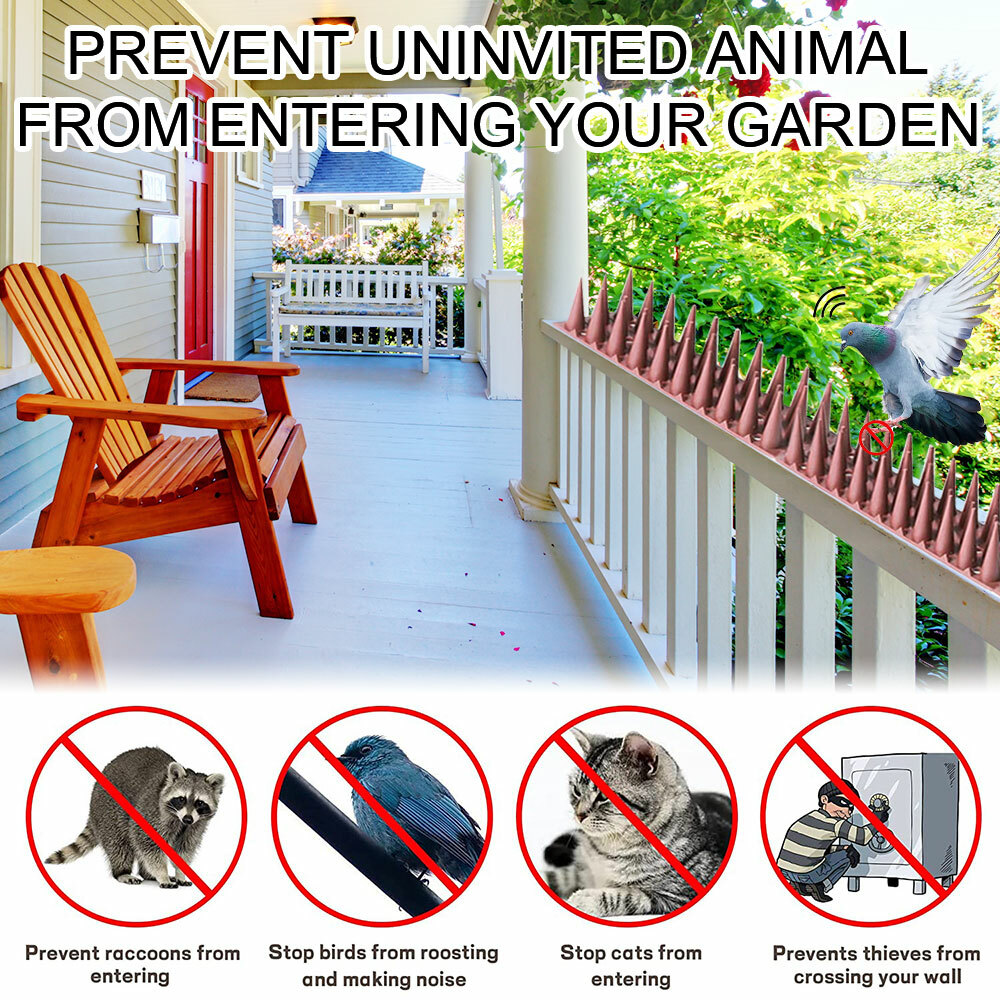 EVARGC Defender Spikes – 12pk 17ft Anti-Climb Cat & Bird Deterrent Strips, Humane Weatherproof Plastic, Brown