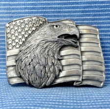 Bald Eagle American Flag Patriotic Belt Buckle Vtg 90s Siskiyou          .PCB946