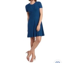 Womens Draper James Sweater Dress Short Sleeve Pleats Cable Knit Teal S
