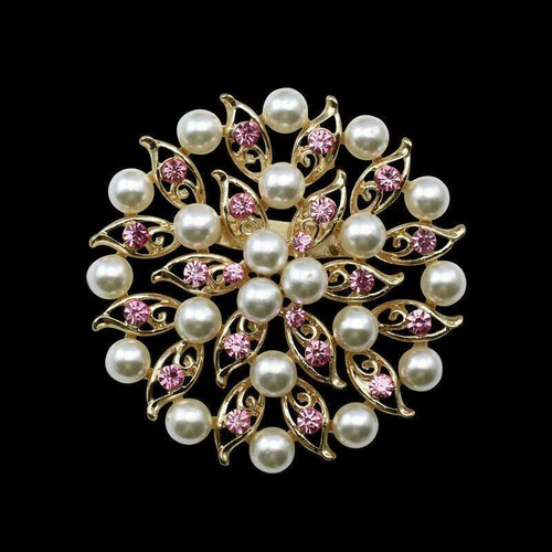 Broche de boda estrás joyería disfraz nupcial prendedor mujer flor perla ramo - Imagen 20 de 48