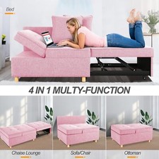 4-in-1 Convertible Sofa Bed Sleeper Chair with 2 Throw Pillows for Living Room