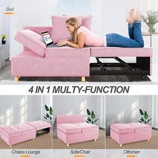 4-in-1 Convertible Sofa Bed Sleeper Chair with 2 Throw Pillows for Living Room