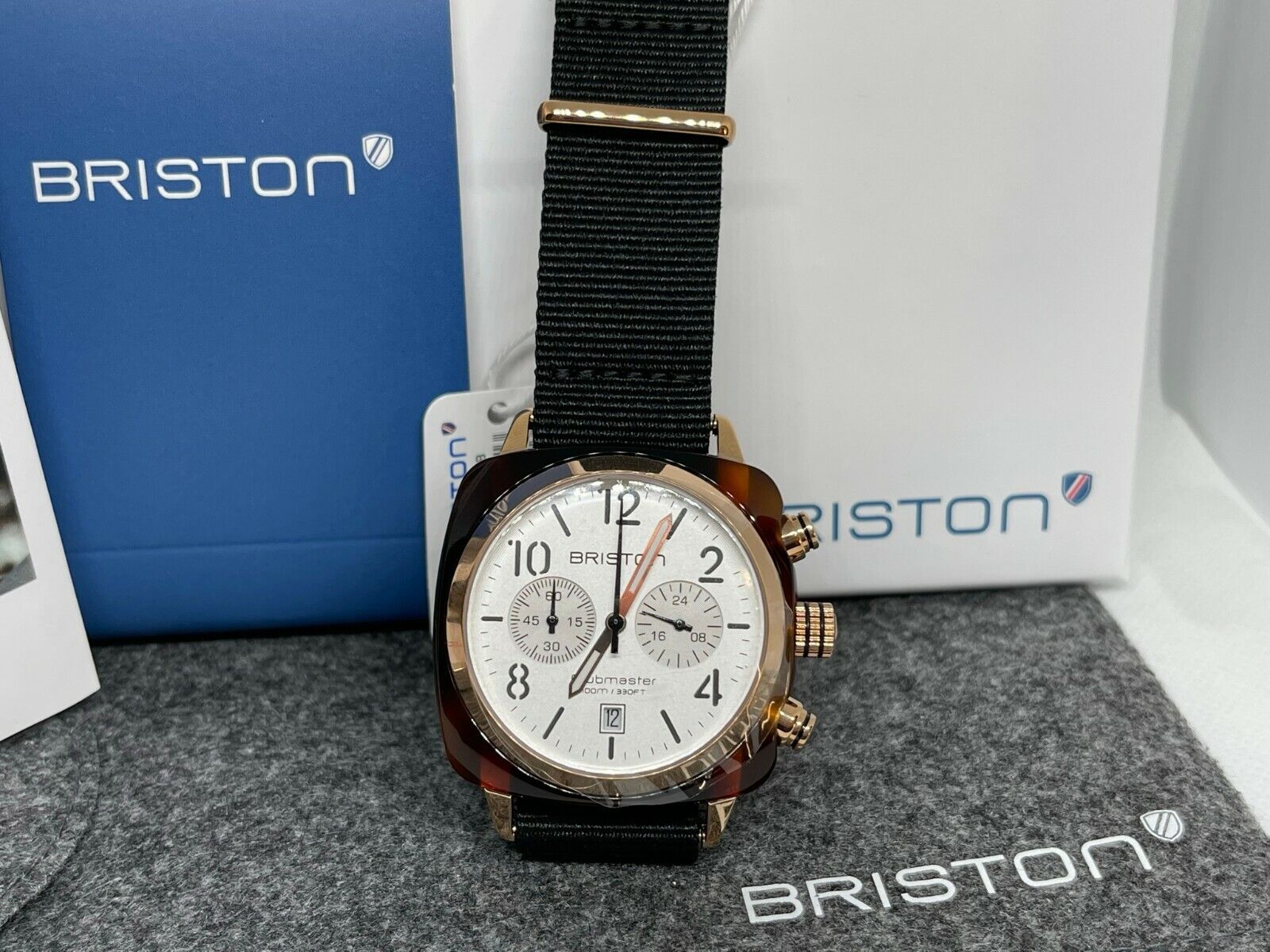 Briston Clubmaster Chronograph White Dial Watch NEW 17140.PRA.T.2.NB