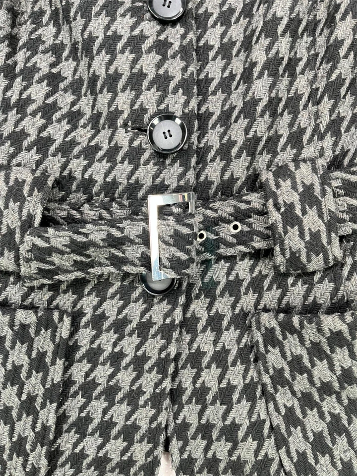 Chaqueta de chaquetón de lana con cinturón pata de gallo Guess para mujer a cuadros negra gris talla M Foto 4 de 4